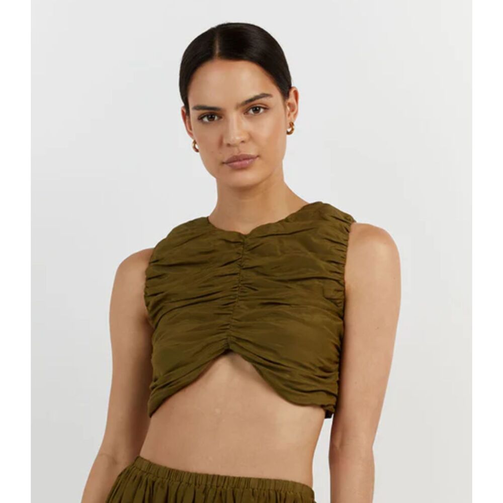 Dissh Frankie Olive Green Sleeveless Crop Top